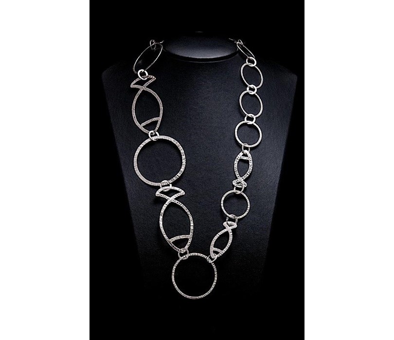 Handcrafted Long Necklace, Hammered Sterling Silver .925.